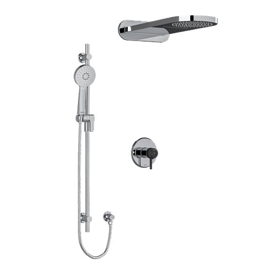 Riobel Momenti KIT2745MMRDJ Type T/P 1/2 inch coaxial 3-way system with hand shower rail and rain and cascade shower head