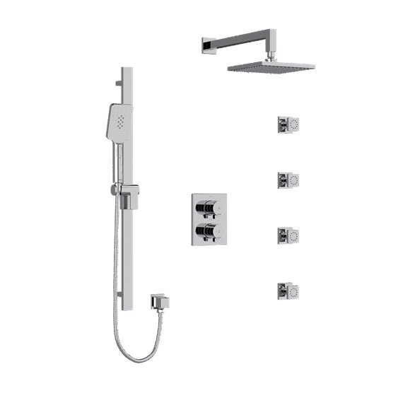 Riobel Paradox KIT446PXTQ Type TP thermostaticpressure balance double coaxial system with hand shower rail 4 body jets and showe