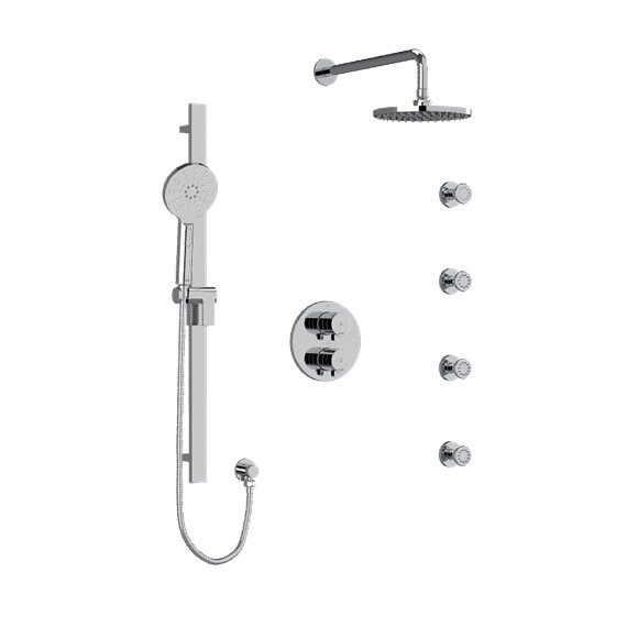 Riobel Paradox KIT446PXTM Type TP thermostaticpressure balance double coaxial system with hand shower rail 4 body jets and showe