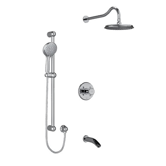 Riobel KIT1345RT Type TP thermostaticpressure balance 0.5 coaxial 3-way system with hand shower rail shower head and spout