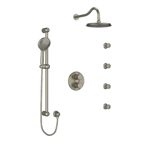 Riobel KIT446RT Type TP thermostaticpressure balance double coaxial system with hand shower rail 4 body jets and shower head
