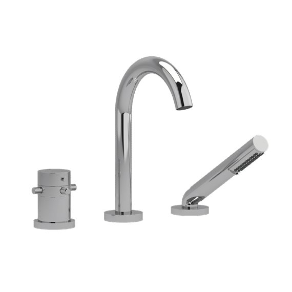 Riobel RIU Knurled RU19+KN 2-way 3-piece Type T (thermostatic) coaxial deck-mount tub filler with hand shower