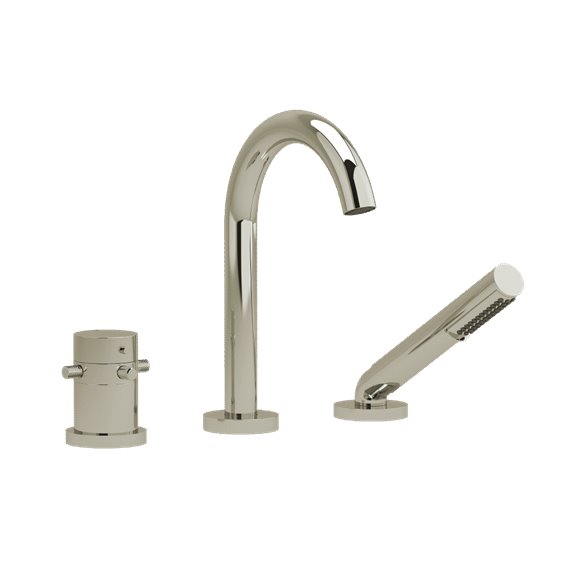 Riobel RIU Knurled RU19+KN 2-way 3-piece Type T (thermostatic) coaxial deck-mount tub filler with hand shower