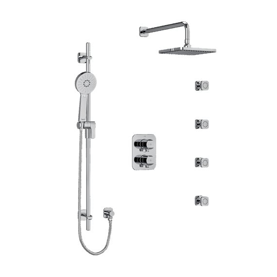 Riobel Salome KIT446SA Type TP thermostaticpressure balance double coaxial system with hand shower rail 4 body jets and shower h