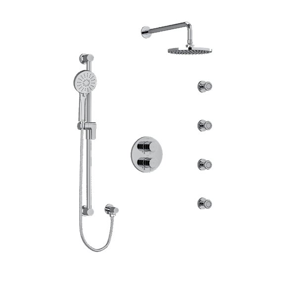 Riobel Sylla KIT446SYTM Type TP thermostaticpressure balance double coaxial system with hand shower rail 4 body jets and shower 