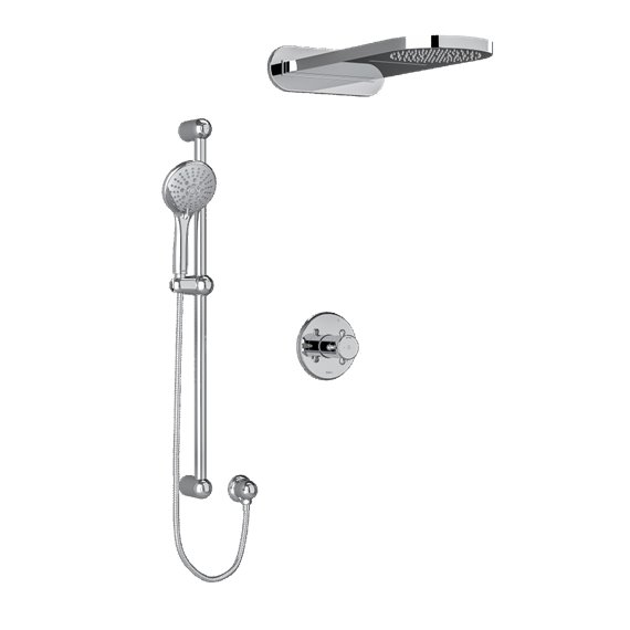 Riobel Georgian KIT2745GN Type TP thermostaticpressure balance 0.5 coaxial 3-way system with hand shower rail and rain and casca