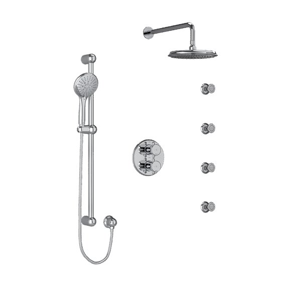 Riobel Georgian KIT446GN Type TP thermostaticpressure balance double coaxial system with hand shower rail 4 body jets and shower