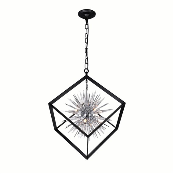 CWI Starburst 6 Light Chandelier With Chrome & Black Finish