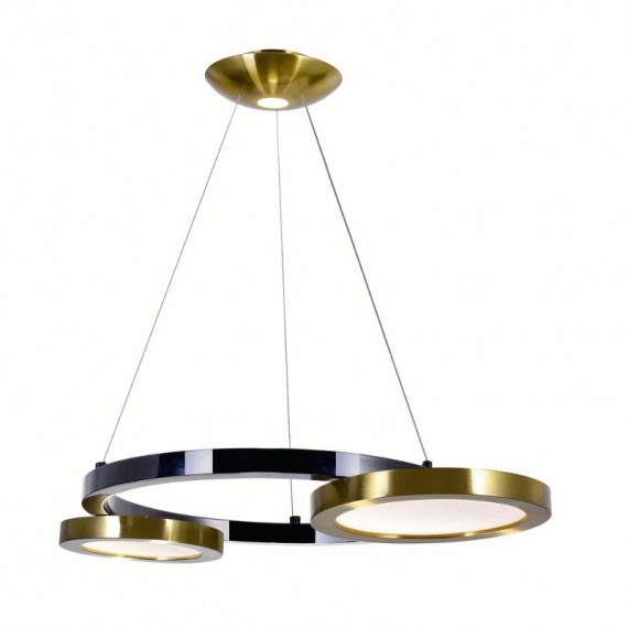 CWI Deux Lunes LED Chandelier With Brass & Pearl Black Finish