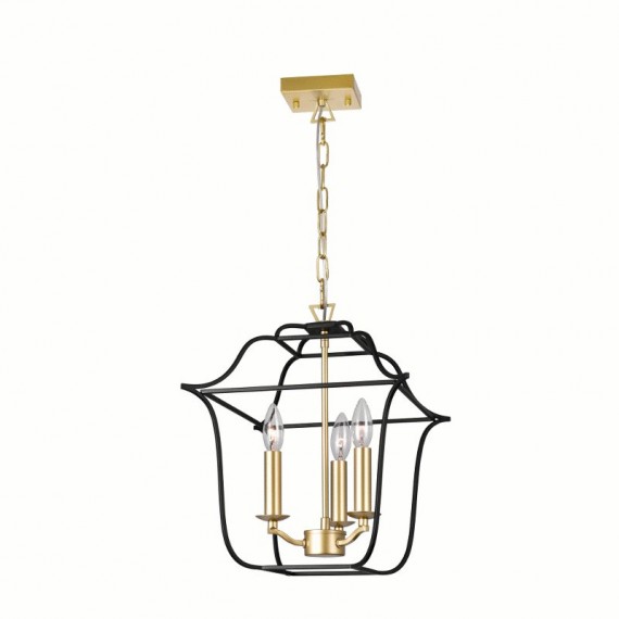 CWI Tudor 3 Light Pendant With Satin Gold & Black Finish