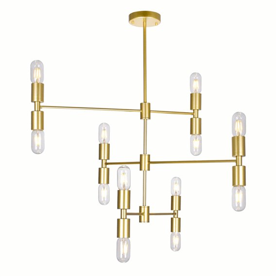 CWI Hand Crank  12 Light Chandelier With Medallion Gold Finish