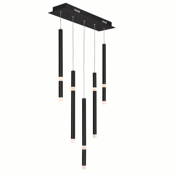 CWI Flute 5 Light LED Chandelier With Black Finish