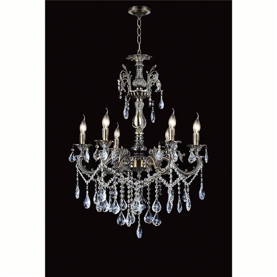 CWI Brass 6 Light Up Chandelier With Antique Brass Finish