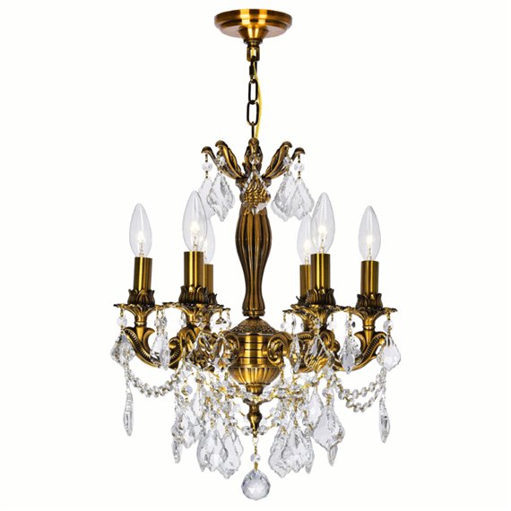 CWI Brass 6 Light Up Chandelier With French Gold Finish