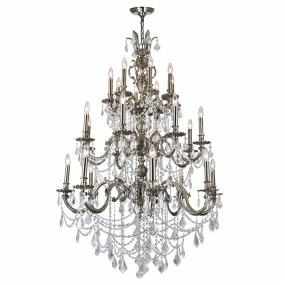 CWI Brass 24 Light Up Chandelier With Antique Brass Finish