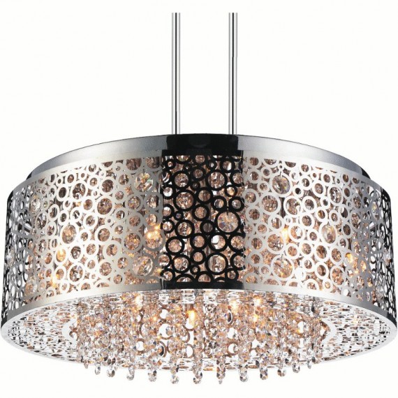 CWI Bubbles 9 Light Drum Shade Chandelier With Chrome Finish