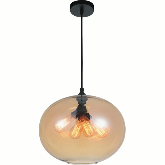 CWI Glass 4 Light Down Pendant With Amber Finish