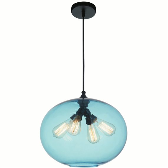 CWI Glass 4 Light Down Pendant With Blue Finish