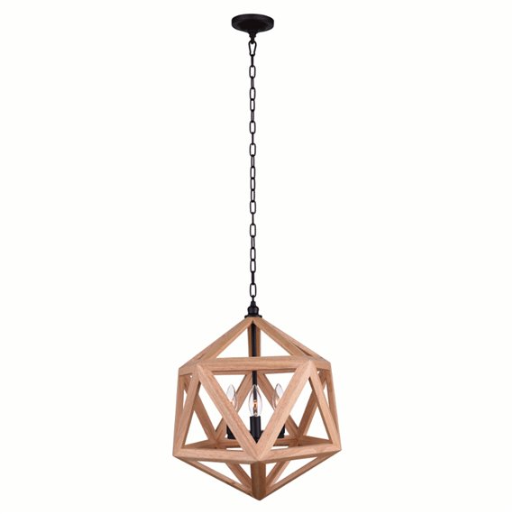 CWI Lante 3 Light Pendant With Black & Wood Finish