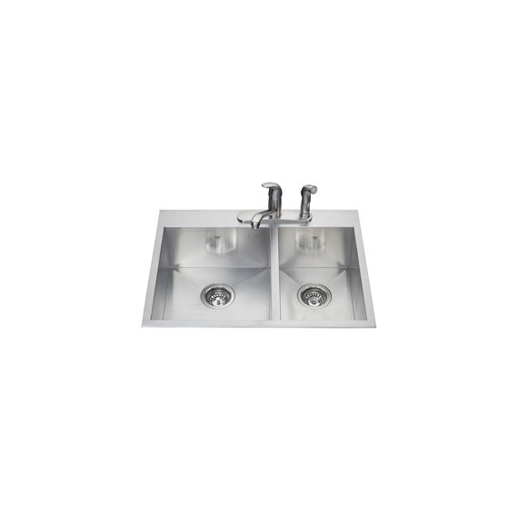 Kindred QCLF2027R 20 gauge hand fabricated dual mount two bowl ledgeback sink small bowl right