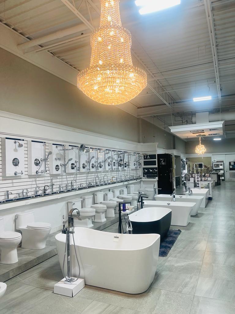 Bathtubs on display in Mississauga showroom